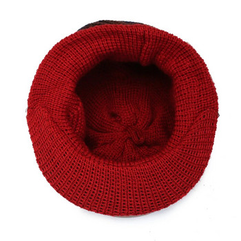 Зимни шапки с козирка за жени По-дебело двустранно носене Пачуърк Карирана плетена шапка Момическа есенна шапка По-топла мека шапка с боне Ежедневна шапка