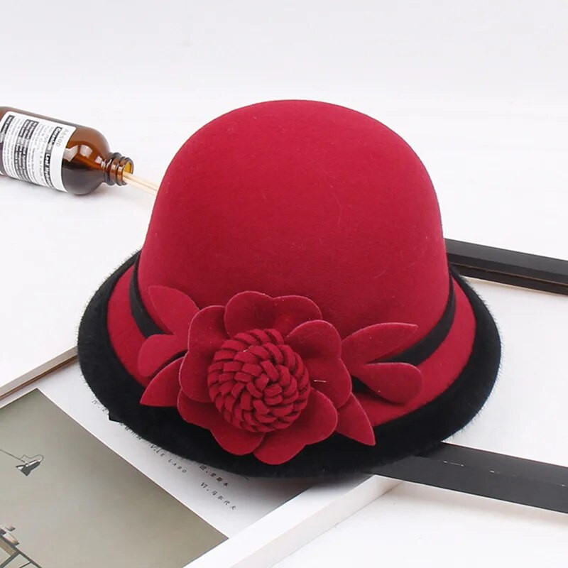 Panamai női tűzijáték sapka, vödörsapka, bankett sapka, divatos és elegáns téli gyapjú meleg és hideg sapka K82