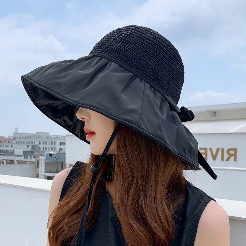Pavasario vasaros kepurė moterims, plataus krašto moteriška skrybėlė vienspalvė sulankstoma UV apsauga lauko paplūdimio Panamos kepuraitės kepurės nuo saulės