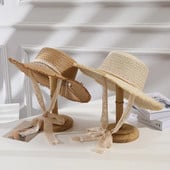 Modni slamnati šešir sa širokim obodom za žene s dugom vrpcom Ženski šeširi za plažu Modni dotjerani djevojački Ljetne kape sa šiltom za sunce za žene