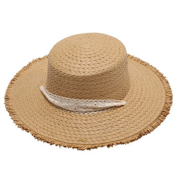 Μόδα ψάθινο καπέλο με φαρδύ γείσο για γυναίκες με μακριά κορδέλα Γυναικεία καπέλα παραλίας Fashion Dress Up για κορίτσια Καλοκαιρινά καπέλα ηλίου για γυναίκες
