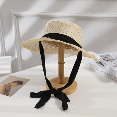 Modni slamnati šešir sa širokim obodom za žene s dugom vrpcom Ženski šeširi za plažu Modni dotjerani djevojački Ljetne kape sa šiltom za sunce za žene
