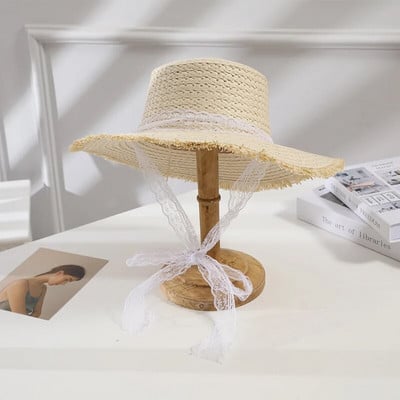 Modni slamnati šešir sa širokim obodom za žene s dugom vrpcom Ženski šeširi za plažu Modni dotjerani djevojački Ljetne kape sa šiltom za sunce za žene