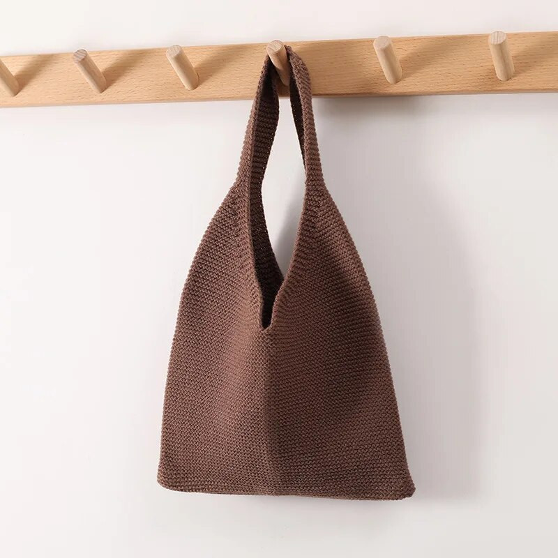 Kötöző női gyapjú táska Női horgolt divat, nyitott vásárlói táska felső fogantyúval 2023 női napi kézitáska