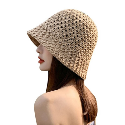 Moterų korėjietiškos mados megzta kepurė Vasarinė plono segmento skėtis nuo saulės, kibiras skrybėlė tinklelis kvėpuojanti žvejo kepurė šiaudinė kepurė