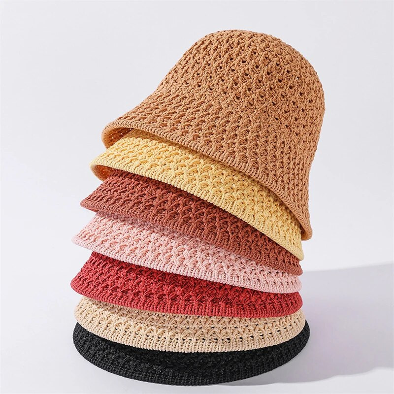 Moterų korėjietiškos mados megzta kepurė Vasarinė plono segmento skėtis nuo saulės, kibiras skrybėlė tinklelis kvėpuojanti žvejo kepurė šiaudinė kepurė