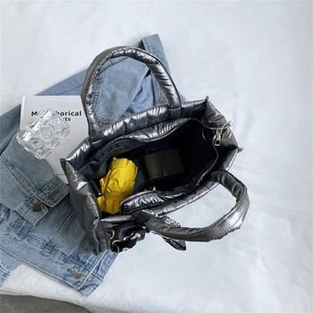 Елегантни панделки Дамска голяма чанта Памучни чанти през рамо през рамо 2023 Зимни дизайнерски ватирани подплатени космически чанти