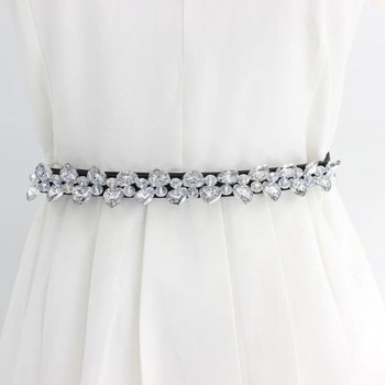 Fashion Elegant Γυναικεία αλυσίδα μέσης στρας Λεπτή ελαστική κρυστάλλινη μαύρη λευκή γυναικεία ζώνη για Διακόσμηση παλτό φορεμάτων