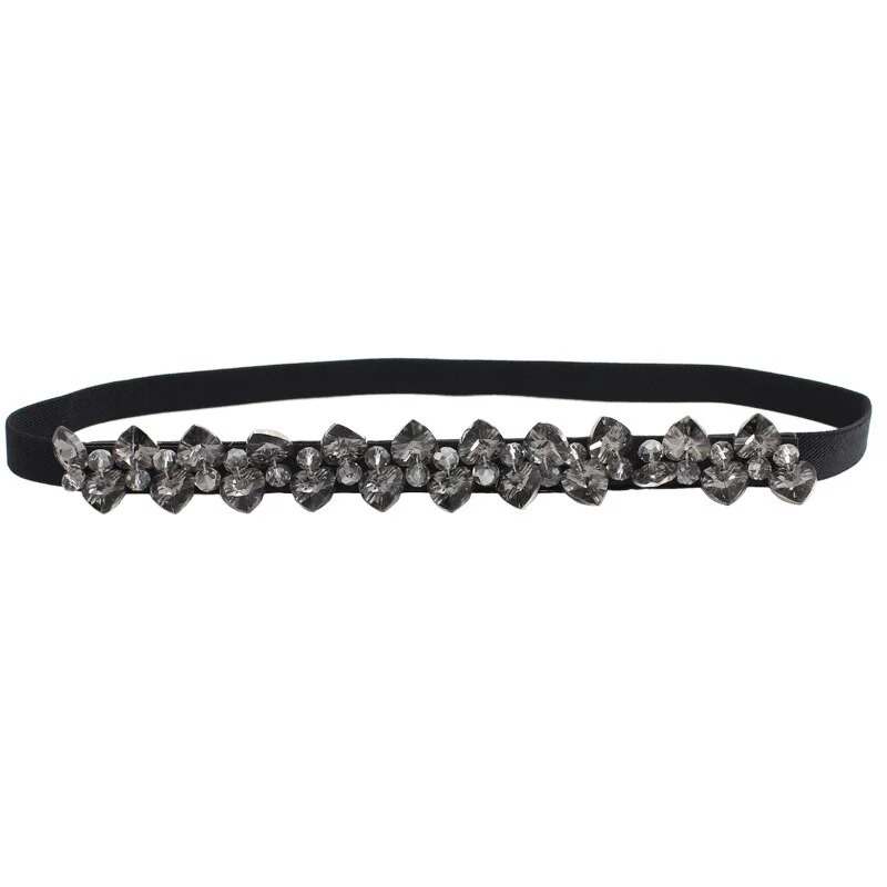 Moodne elegantne naiste kivikivist pihakett õhuke elastne kristallmust-valge naiste vöö kleit-mantlite jaoks.