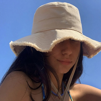Άνοιξη Καλοκαίρι Νερό Πλύσης Big Eaf Fisherman Καπέλο διακοπών Γούνα Edge κρεμαστό σχοινί Αντιηλιακή προστασία ins Γυναικεία Αντρικά καπέλα κουβά σκίαστρου