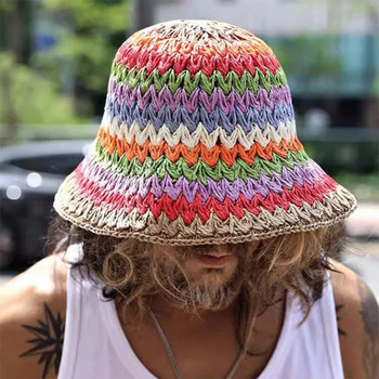 Άνοιξη Καλοκαίρι Νέο υφαντό ψάθινο καπέλο με κουβάς καπέλο αντηλιακό από σκιά φαρδύ καπέλο αναπνεύσιμο καπέλο ψαρά Καπέλα ψάθινο καπέλο παραλίας