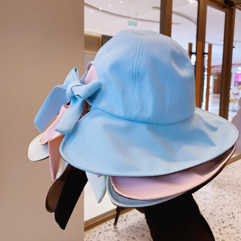 Ribarski šešir sa širokim obodom Na otvorenom Ribolov Putovanja Ženske šešire za zaštitu od sunca Mašna Kravata Šuplji konjski rep Golf Ljetna kapa za suncobran