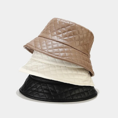 Корейска рибарска шапка от мека PU кожа, женска есенно-зимна реколта топла шапка-сенник с лице, малка шапка за мивка, прилив