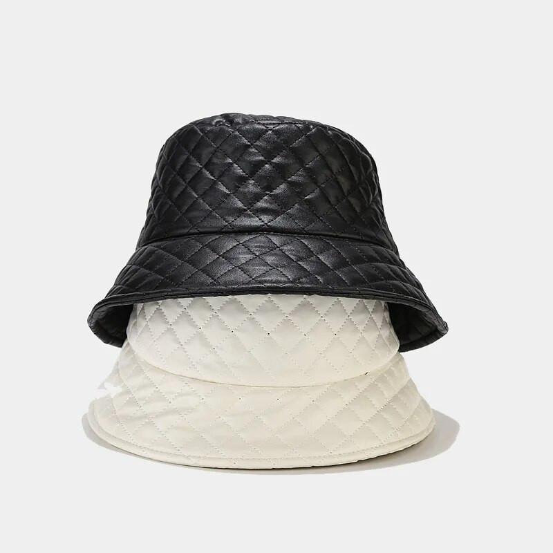 Koreai PU puha bőr csekk halász sapka női őszi-téli szüret meleg napernyő kalap bemutató arc kis medence kalap dagály