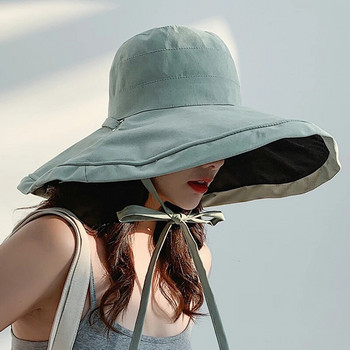 καλοκαιρινές γυναίκες Διπλή όψη μόδα φαρδύ Καπέλο ηλίου με μεγάλο γείσο υπαίθριο καπέλο ψαρά παραλίας καπέλο αντηλιακό καπέλο κουβά
