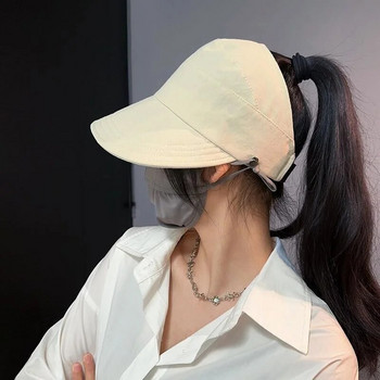 Слънчеви шапки за жени Лятна шапка с широка периферия с конска опашка Регулируема бързосъхнеща масивна рибарска шапка Ежедневна плажна шапка с UV защита