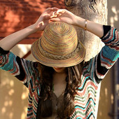 Καλοκαιρινό ψάθινο καπέλο Μποέμ Γυναικεία Κυρία Μόδα Χρωματιστά Ψαράδες Παναμά Αντηλιακό Καπέλο Casual Beach Travel Καουμπόικα καπέλα λεκάνης