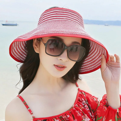 Modna nova mašna za žene Ljetni šeširi sa šilterima Ležerni sklopivi Prazni cilindri Veliki obodi Kape od slame za plažu Kapa sa UV zaštitom