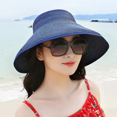Modna nova mašna za žene Ljetni šeširi sa šilterima Ležerni sklopivi Prazni cilindri Veliki obodi Kape od slame za plažu Kapa sa UV zaštitom
