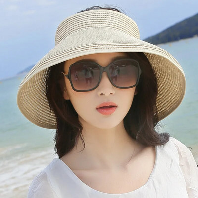 Modna nova mašna za žene Ljetni šeširi sa šilterima Ležerni sklopivi Prazni cilindri Veliki obodi Kape od slame za plažu Kapa sa UV zaštitom