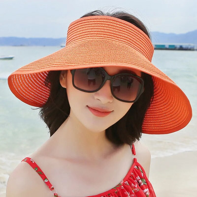 Modna nova mašna za žene Ljetni šeširi sa šilterima Ležerni sklopivi Prazni cilindri Veliki obodi Kape od slame za plažu Kapa sa UV zaštitom