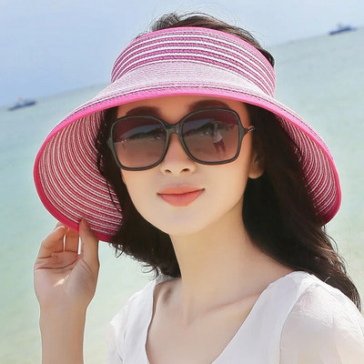 Modna nova mašna za žene Ljetni šeširi sa šilterima Ležerni sklopivi Prazni cilindri Veliki obodi Kape od slame za plažu Kapa sa UV zaštitom