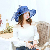 Elegantni šešir s mašnom Ljetni šešir od organze sa širokim obodom za zaštitu od sunca Kentucky Derby šeširi za žene Crkvena vjenčanja Kapa za sunčanje na plaži Sklopiva