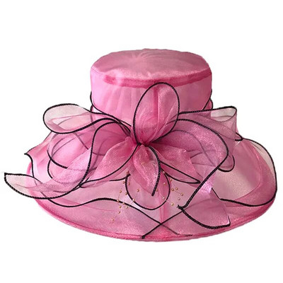 Elegantni šešir s mašnom Ljetni šešir od organze sa širokim obodom za zaštitu od sunca Kentucky Derby šeširi za žene Crkvena vjenčanja Kapa za sunčanje na plaži Sklopiva