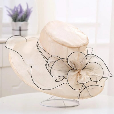 Elegantni šešir s mašnom Ljetni šešir od organze sa širokim obodom za zaštitu od sunca Kentucky Derby šeširi za žene Crkvena vjenčanja Kapa za sunčanje na plaži Sklopiva