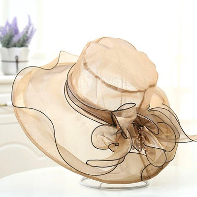 Elegantni šešir s mašnom Ljetni šešir od organze sa širokim obodom za zaštitu od sunca Kentucky Derby šeširi za žene Crkvena vjenčanja Kapa za sunčanje na plaži Sklopiva