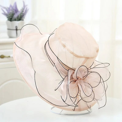 Elegantni šešir s mašnom Ljetni šešir od organze sa širokim obodom za zaštitu od sunca Kentucky Derby šeširi za žene Crkvena vjenčanja Kapa za sunčanje na plaži Sklopiva