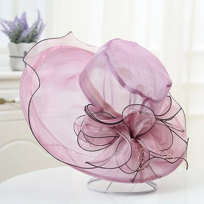 Elegantni šešir s mašnom Ljetni šešir od organze sa širokim obodom za zaštitu od sunca Kentucky Derby šeširi za žene Crkvena vjenčanja Kapa za sunčanje na plaži Sklopiva