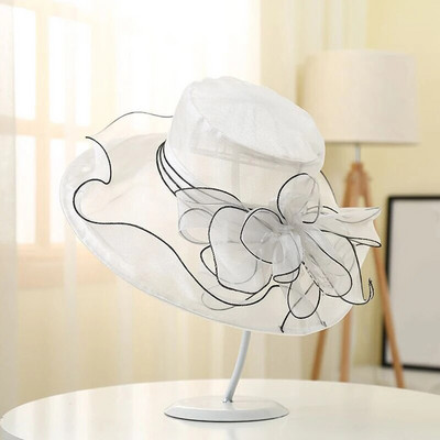 Elegantni šešir s mašnom Ljetni šešir od organze sa širokim obodom za zaštitu od sunca Kentucky Derby šeširi za žene Crkvena vjenčanja Kapa za sunčanje na plaži Sklopiva