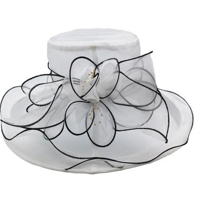 Elegantni šešir s mašnom Ljetni šešir od organze sa širokim obodom za zaštitu od sunca Kentucky Derby šeširi za žene Crkvena vjenčanja Kapa za sunčanje na plaži Sklopiva