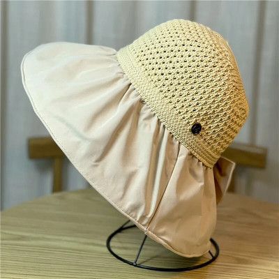 Ljetne nove ženske šešire sa UV zaštitom Šeširi od sunca Jednobojni mekani sklopivi široki obodi Vanjski panama kapa za plažu Kape s repićem