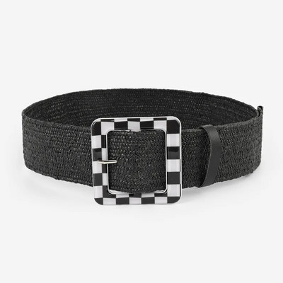 Novi modni elastični PP tkani široki pojas s okruglim gumbima u boemskom stilu, ukrasna haljina s kvadratnim gumbima za ženski remen