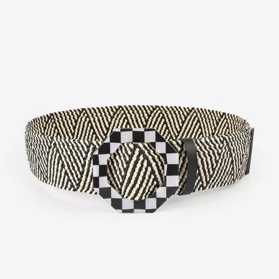 Novi modni elastični PP tkani široki pojas s okruglim gumbima u boemskom stilu, ukrasna haljina s kvadratnim gumbima za ženski remen