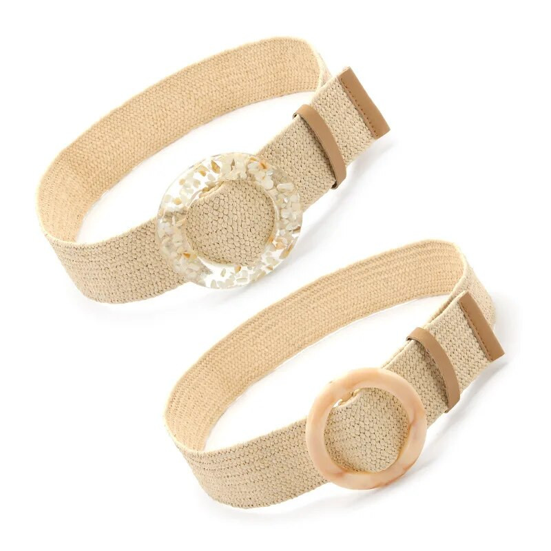 Novi modni elastični PP tkani široki pojas s okruglim gumbima u boemskom stilu, ukrasna haljina s kvadratnim gumbima za ženski remen