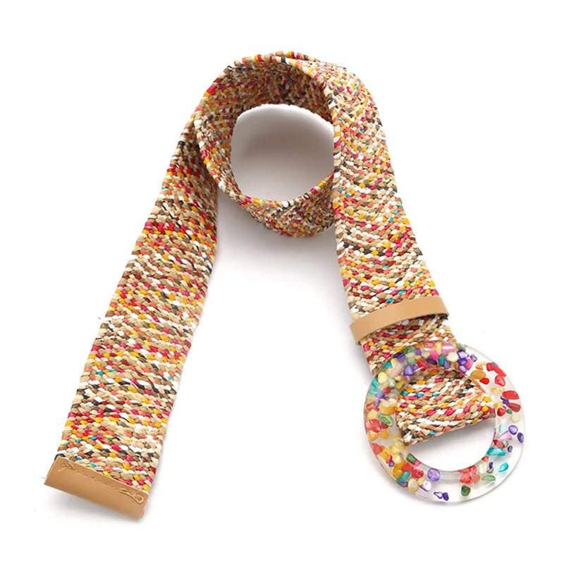 Novi modni elastični PP tkani široki pojas s okruglim gumbima u boemskom stilu, ukrasna haljina s kvadratnim gumbima za ženski remen