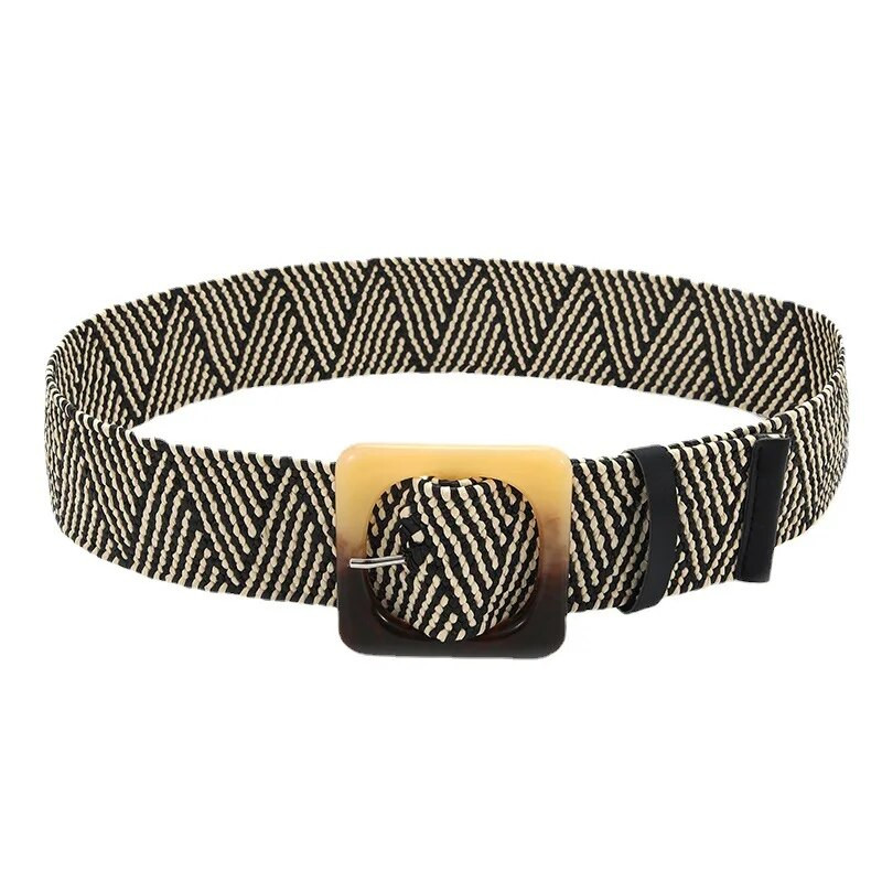 Novi modni elastični PP tkani široki pojas s okruglim gumbima u boemskom stilu, ukrasna haljina s kvadratnim gumbima za ženski remen