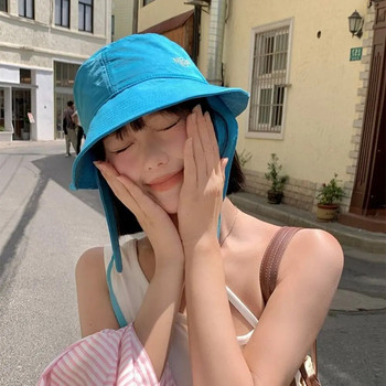Κορεατικά καπέλα με λουράκι Γυναικεία Καλοκαιρινό λεπτό αντηλιακό που αναπνέει Αντιηλιακή προστασία Γλυκό ευέλικτο καπέλα λεκάνης Καπέλο ψαρά