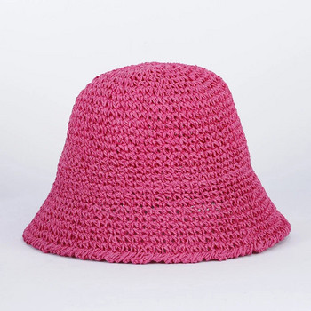 Γυναικείο ψάθινο καπέλο ηλίου υφασμένο καπέλο με κάδο Καπέλο ψαρέματος Καπέλο παραλίας Πτυσσόμενο καπέλο μονόχρωμο Ψάθινο καπέλο παραλίας καλοκαίρι