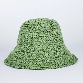 Дамска сламена шапка за слънце Плетена шапка с кофа Риболовна шапка Плажна шапка Сгъваема шапка Едноцветна сламена плажна шапка Лятна