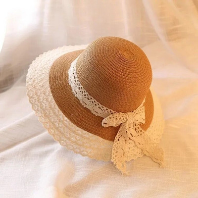 Modni ljetni slamnati šešir Čipkani šeširi za plažu Ženski korejski vjetrootporni šešir Putni šešir širokog oboda Elegantni Lolita šešir s kantom Blagdanski