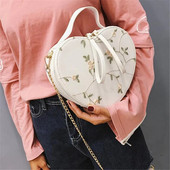 Ins Ženska ručna torbica s cvjetnim vezom Torbica Torba na rame Kožni lanac u obliku srca Messenger torbe Crossbody Clutch Mala torbica