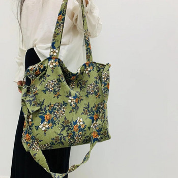 Κοτλέ λουλούδι Vintage υφασμάτινη τσάντα Μονή τσάντα ώμου Τσάντα χιαστί Φρέσκια γυναικεία τσάντα λογοτεχνία και τέχνη Totes μεγάλης χωρητικότητας