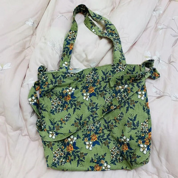 Ретро платнена чанта от рипсено цвете Чанта за едно рамо Чанта през рамо Свежа дамска чанта Литература и изкуство Чанти с голям капацитет