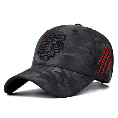 Nauja medvilninė juodo tigro siuvinėjimo beisbolo kepuraitė, vyriška, moteriška, hiphopo kepurė Vasaros laisvalaikio sunkvežimių kepuraitės Unisex Snapback kepurės Gorras