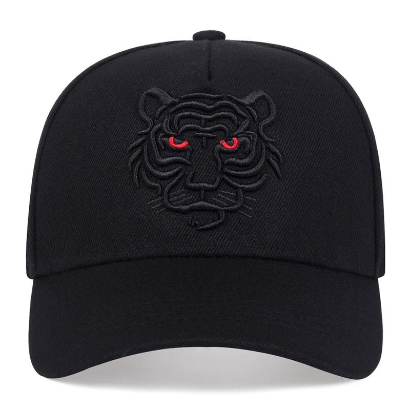 Nauja medvilninė juodo tigro siuvinėjimo beisbolo kepuraitė, vyriška, moteriška, hiphopo kepurė Vasaros laisvalaikio sunkvežimių kepuraitės Unisex Snapback kepurės Gorras