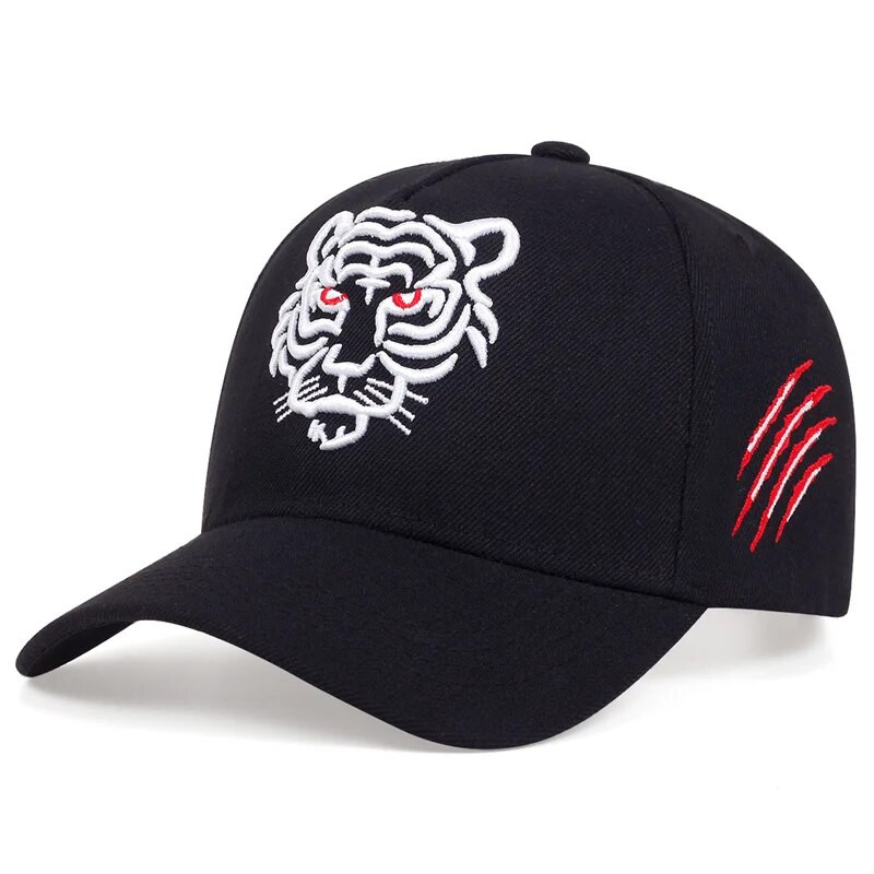 Nauja medvilninė juodo tigro siuvinėjimo beisbolo kepuraitė, vyriška, moteriška, hiphopo kepurė Vasaros laisvalaikio sunkvežimių kepuraitės Unisex Snapback kepurės Gorras